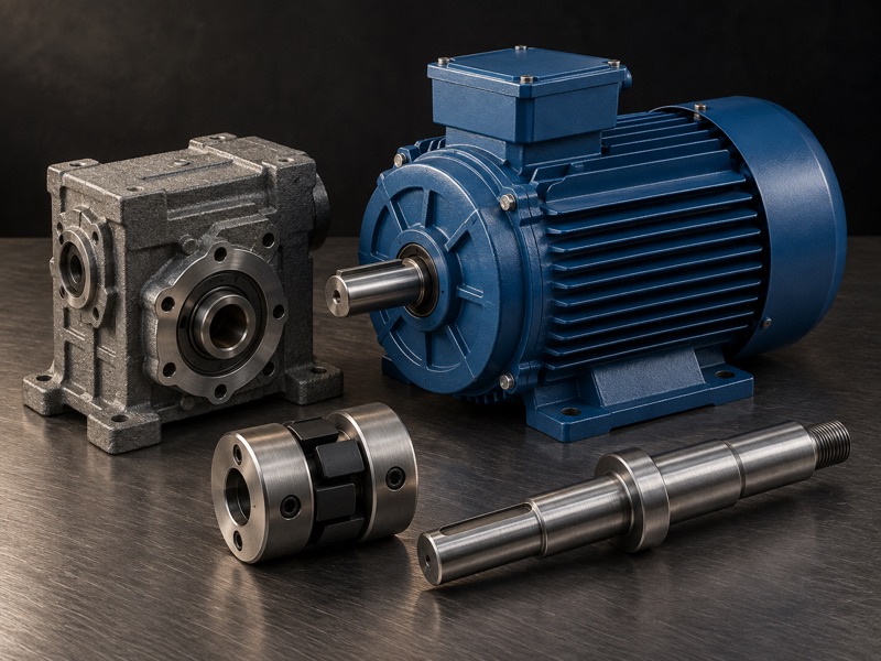 Motor eléctrico, reductor de tornillo sinfín, cople y flecha de transmisión